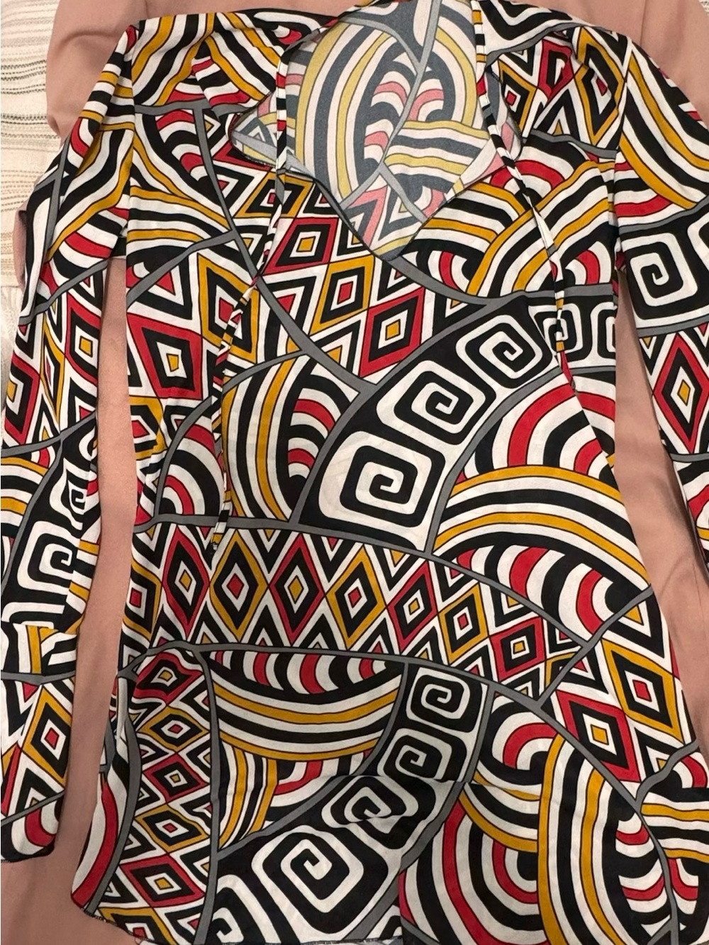 Swim Cover up dress Super cute and lightweight - Geometric Print Long Sleeve XS